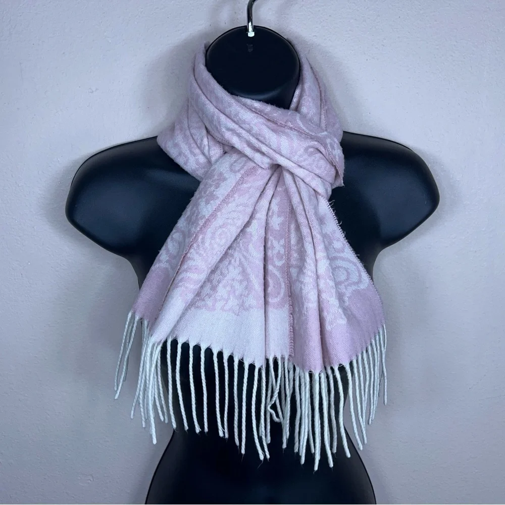 PINK PAISLEY SCARF PASTEL IVORY WHITE SOFT COTTAGECORE